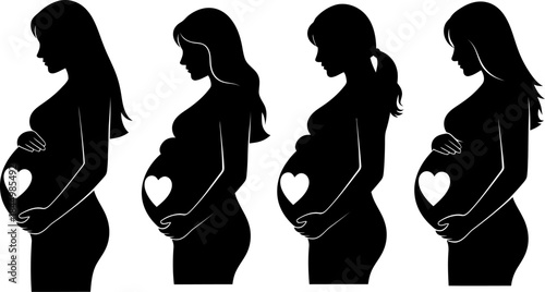 Pregnant Women Silhouettes with Heart Belly pregnant.