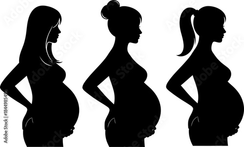 Pregnant woman silhouettes expecting mother profiles pregnant.