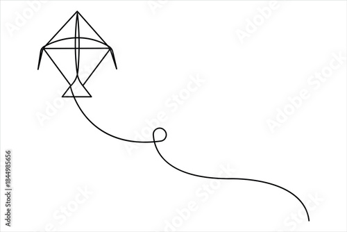 Flying kite continuous one line art drawing of outline vector minimalist illustration