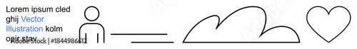 Mindfulness, communication, mental wellness, connection, simplicity, abstract concepts. Minimal line art a person, horizontal line cloud and heart. Mindfulness and connection concept