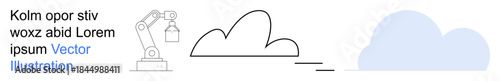 Technology, cloud computing, robotics, automation, digital storage, innovation. Abstract robotic arm and cloud shapes. Cloud computing and robotics concepts illustrated