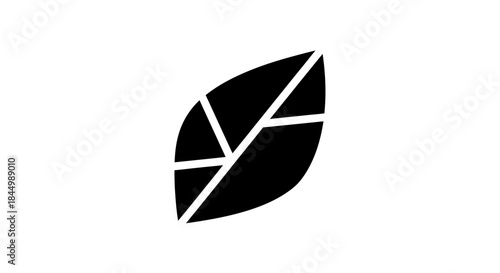 Black Leaf Icon with Geometric Pattern.