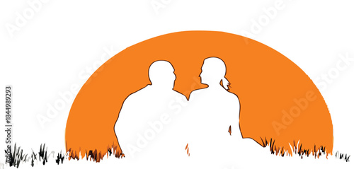 A couple's intimate moment silhouetted against a beautiful vibrant sunset