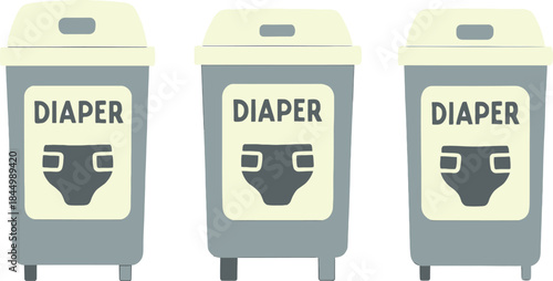 Three Diaper Bins for Baby Changing Station in Public Places