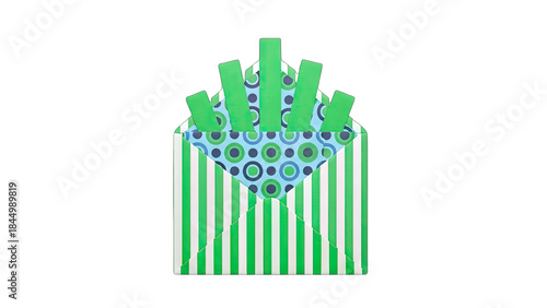 Green Envelope with Abstract Design on White Background