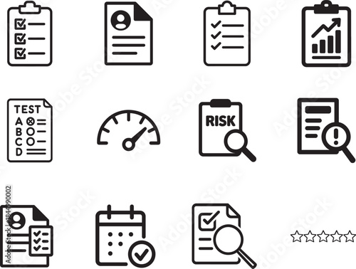 Assessment outline icon set for evaluation, test, checklist, education, vector EPS.