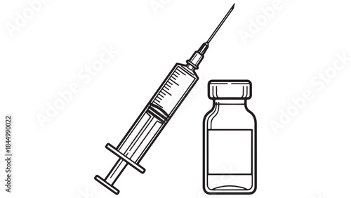 Vector illustration of medical syringe needle and glass vaccine vial bottle for pharmaceutical injection concept