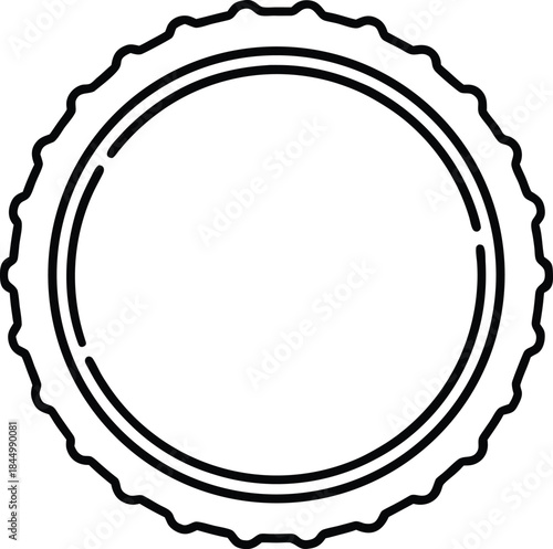 Beer bottle cap line art circular graphic with ridged edge