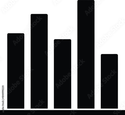 Black silhouette bar chart graphic with five vertical bars of varying heights