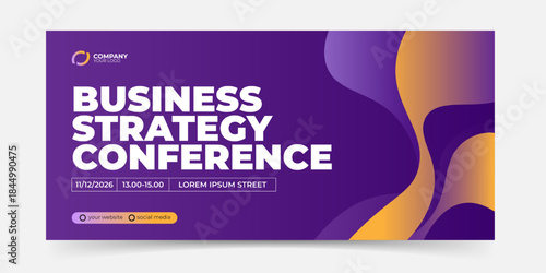 Business conference modern banner template with wavy gradient