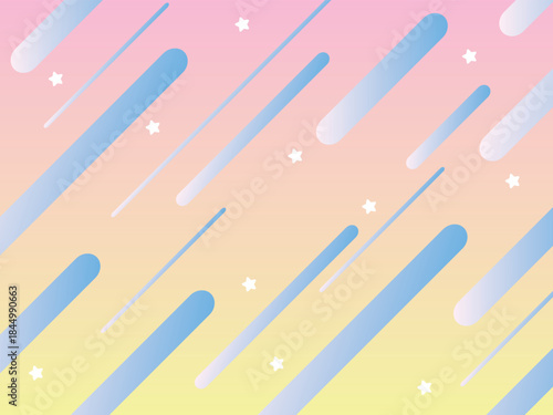 ポップでカラフルな幾何学模様、45度に流れる白い星