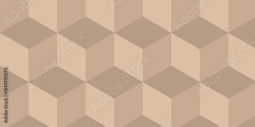 seamless overlap cube brown geometric pattern with triangles wallpaper. abstract structure element tile and mosaic paper repeating decoration background.