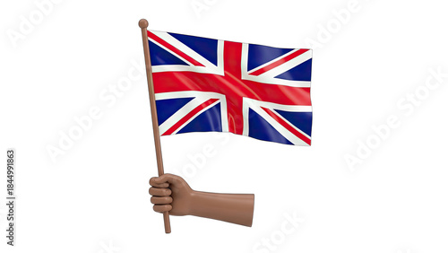 Hand Holding UK Flag on White Background