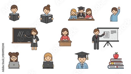 Diverse Educational Activities and Learning Scenarios - Illustrations of Students and Teachers