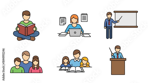 Educational Icons Illustrating Diverse Learning and Teaching Activities for Knowledge Acquisition