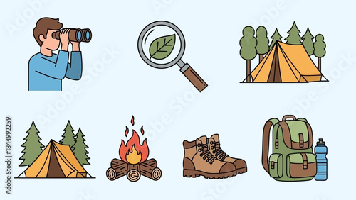 Exploring the Wilderness: A Collection of Camping and Outdoor Adventure Icons