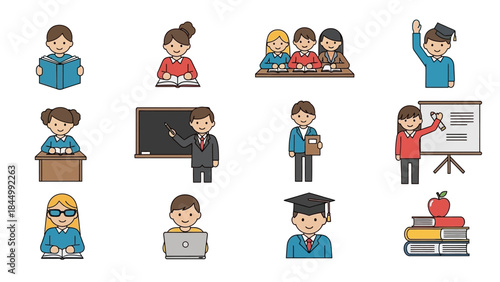 Educational Concept Illustrations: Diverse Students and Teachers in Academic Settings