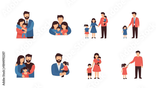 Diverse Family Moments and Parenting Concepts: A Collection of Flat Design Illustrations