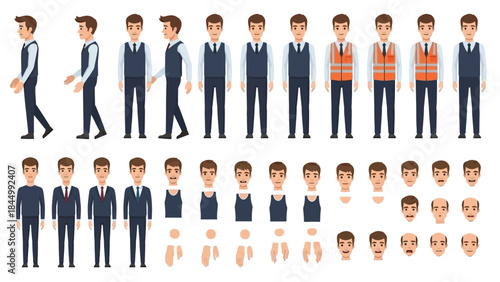 Customizable Male Character Vector Set for Animation, Poses, Outfits, and Expressions