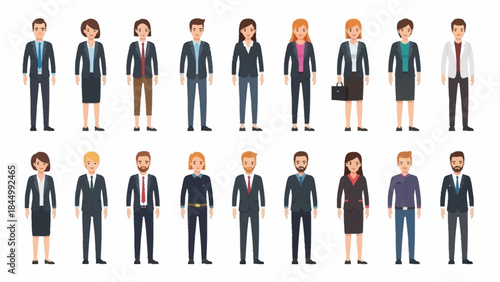 Diverse Business Professionals Standing in Professional Attire - Vector Illustration Set