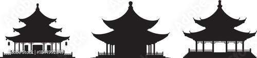 Asian Pagoda Temple Silhouette Set