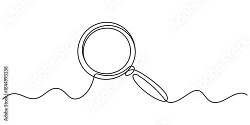 Continuous line art drawing of a magnifying glass for search and discovery concept Vector, illustration
