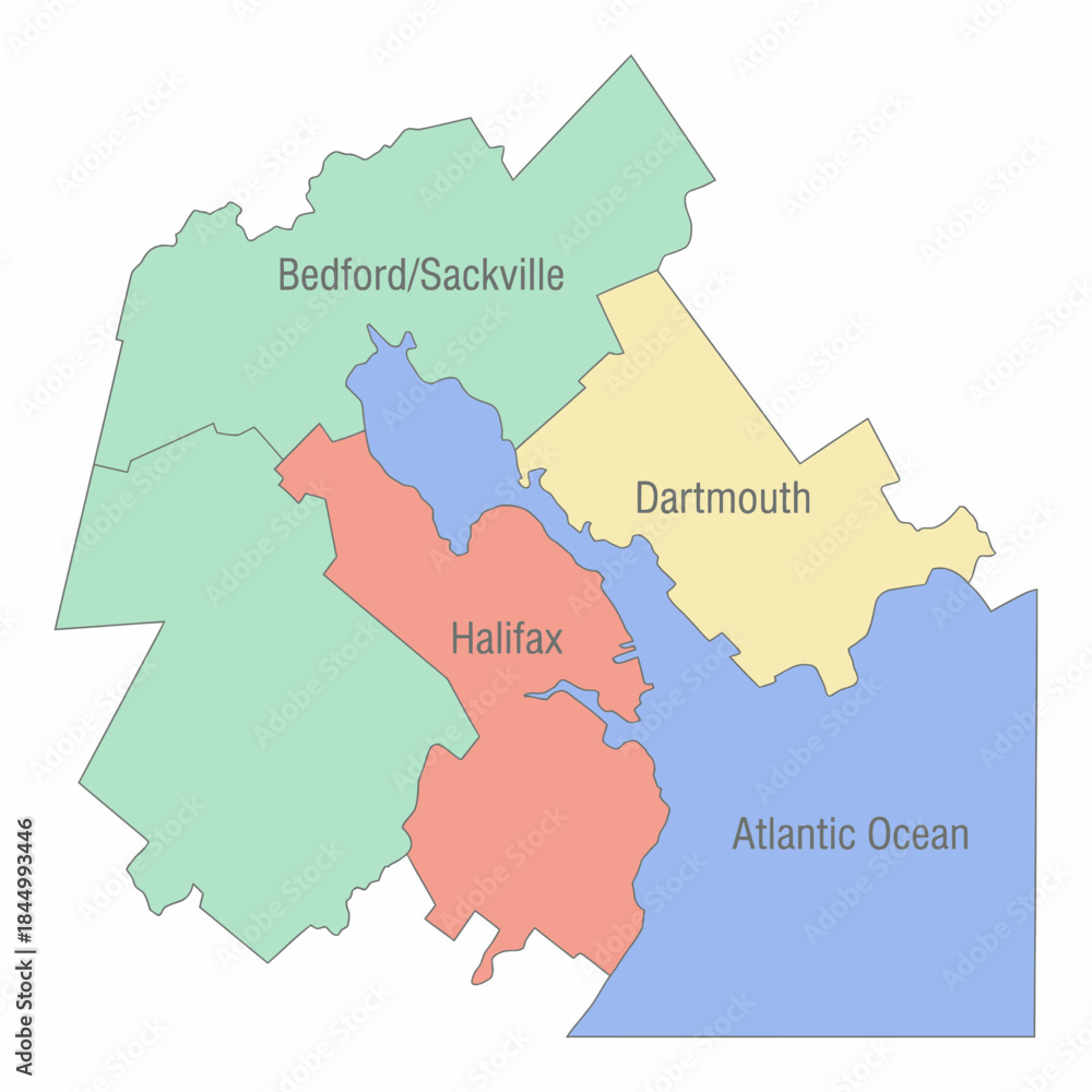 Obraz premium Halifax Regional Municipality map showing regional boundaries vector illustration