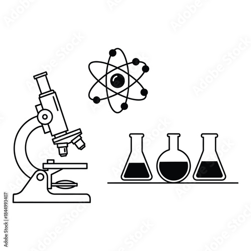 Laboratory equipment and atom symbol