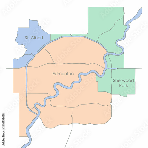 Edmonton and surrounding municipalities map vector illustration