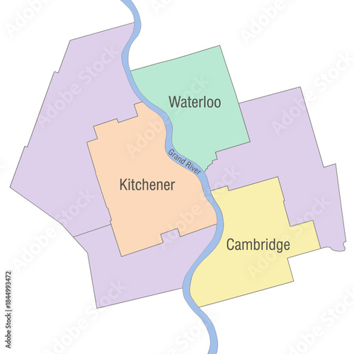 Kitchener Waterloo Cambridge cities map vector illustration