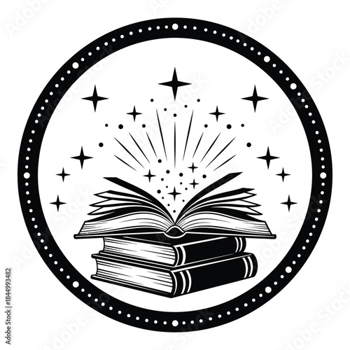 Magic book with stars and circle frame