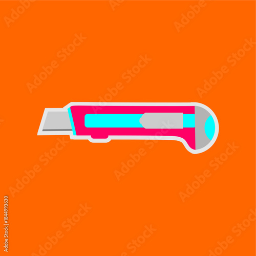 Cutter knife icon illustration on orange background. Cutter knife symbol. Stationery knife icon. Paper cutter knife vector illustration. Boxcutter in flat design.