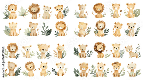 Cute safari animal illustrations with playful lions bears and friends designed for nursery decor kids education storytelling and child friendly creative projects