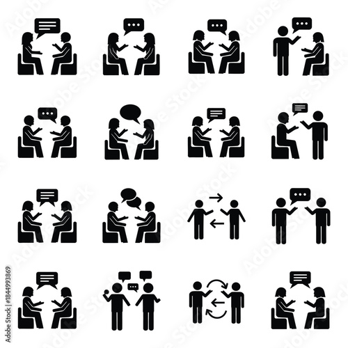 People communicating in various settings and formats