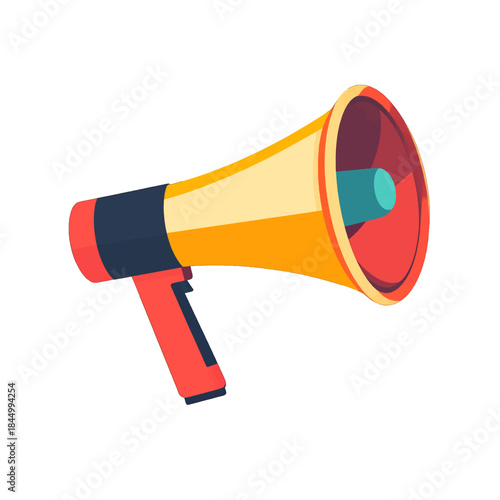 Brightly Colored Megaphone Object With Orange Yellow Red And Blue Tones On A Clean White Background