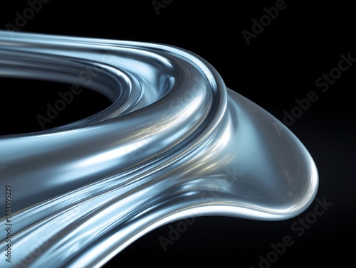 Fluid liquid metal wave in icy blue to platinum spiral for luxury brand background, premium app interface, high-end digital banner, elegant website visual, tech cover

