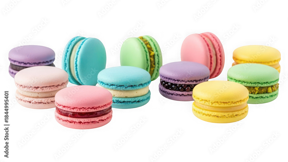 Obraz premium Assorted colorful macarons arranged in stacks