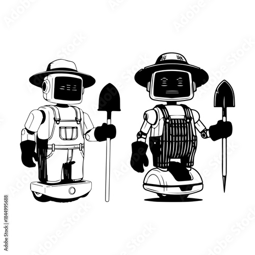 robot have a farming tool, modern farming concept