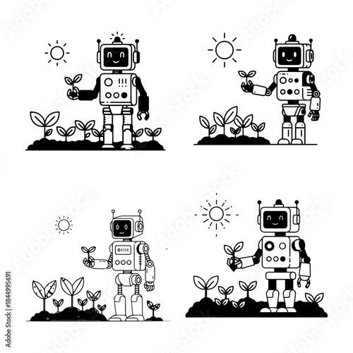 modern farming, farming robot silhouette pack