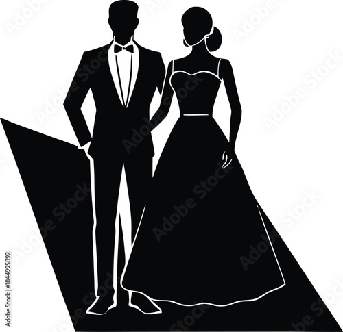 Elegant silhouette of a couple in formal wear, ready for a wedding or gala event