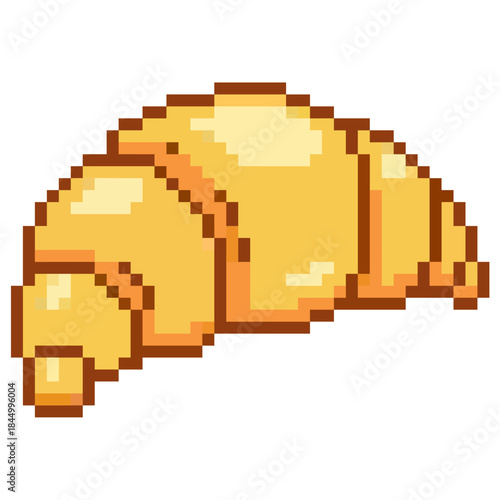 Pixel croissant icon vector for bakery games and 8-bit breakfast items. Symbolizes french pastry, morning coffee, and simple pixelated food.