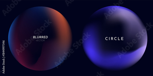 Abstract circle shapes with gradient isolated on black background. Vector set. Fluid vivid gradients for banners. Modern trendy design. Liquid shape. Colorful bright neon template. Dynamic soft color.