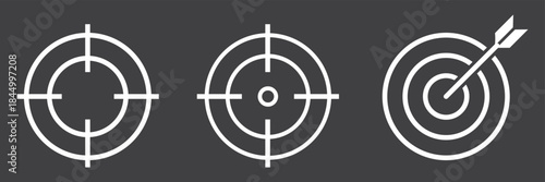Target aim set. Crosshair target weapon sniper army sight for gun or rifle. Focus on aim set. Sniper target navigation for shooting, optic crosshair, weapon, military, shooting game target icon set. E