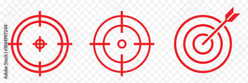 Red Target icons. Focus symbol in circle. Isolated gun shoot aim set. Bullseye vision collection. Round aiming focus. Gun sight crosshairs. Vector crosshair set. Best Collections Design.