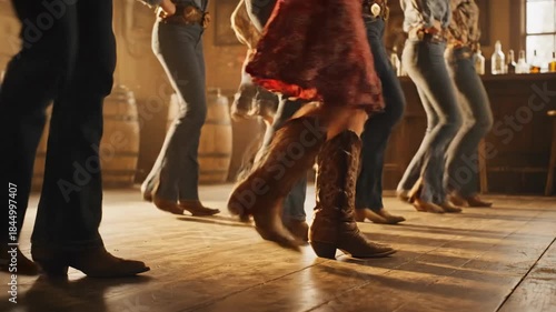 Country Line Dancing in a Bar.