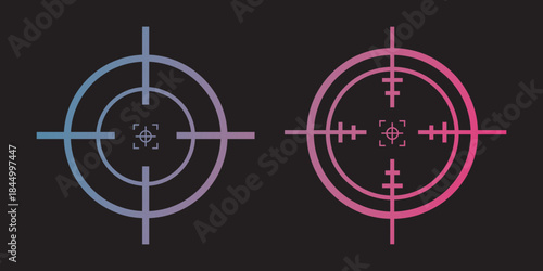 Red Target icons. Focus symbol in circle. Isolated gun shoot aim set. Bullseye vision collection. Round aiming focus. Gun sight crosshairs. Vector crosshair set. Best Collections Design.