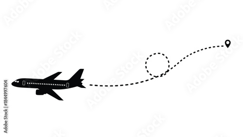 Airplane flight path with destination marker a simple travel concept illustration