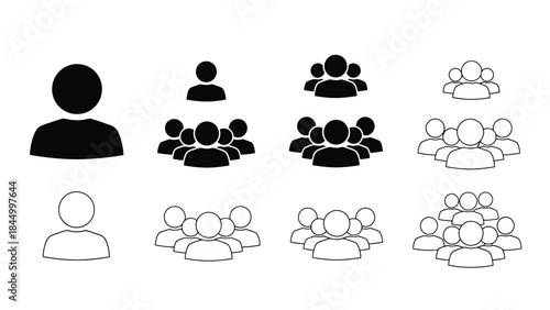 Black and white icons depicting various group sizes of people silhouettes