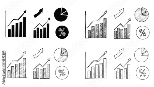 Collection of data charts and graphs including bar graphs and pie charts