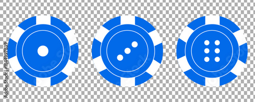 Vector illustration of a poker chip set with different suit symbols instead of denominations. Flat style, colorful chips for casino, poker, and gambling projects.